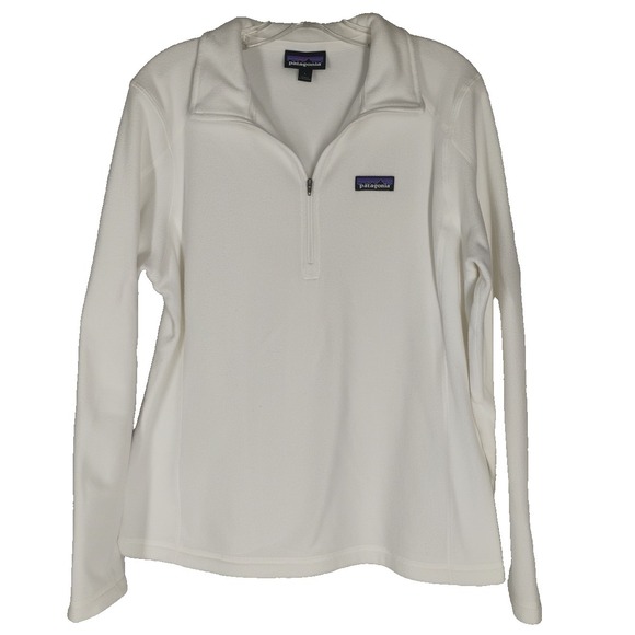 Patagonia Jackets & Blazers - Patagonia Worn Wear Women's LARGE Pull Over 1/4 Zip White Fleece Jacket Shirt